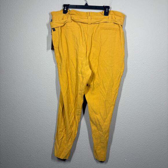 Halogen Plus Size 16 Belted Slim Ankle Paperbag Pants Yellow Mineral High Waist - Picture 4 of 10